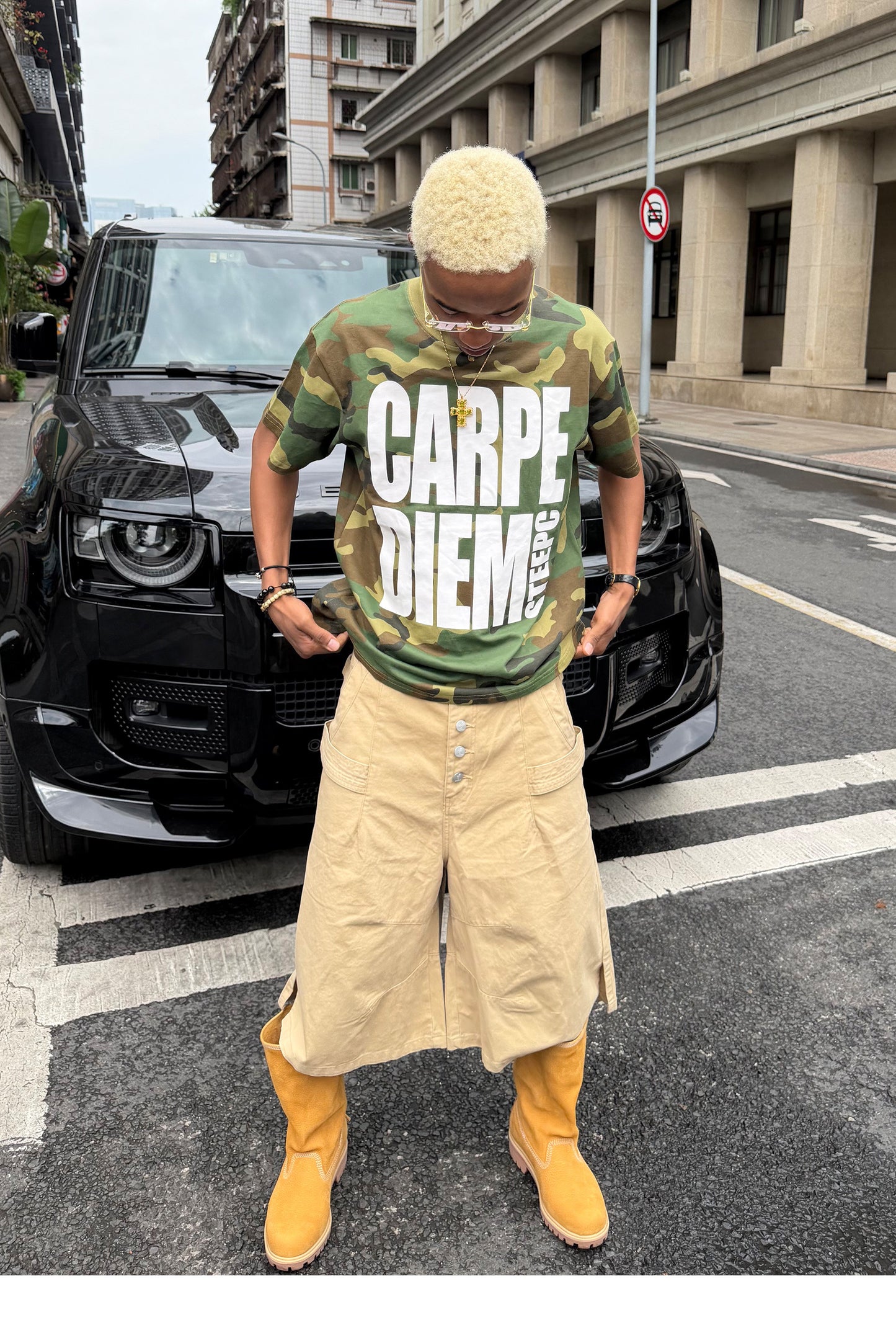 Casual Loose-Fit Round-Neck T-Shirt with Camouflage Print