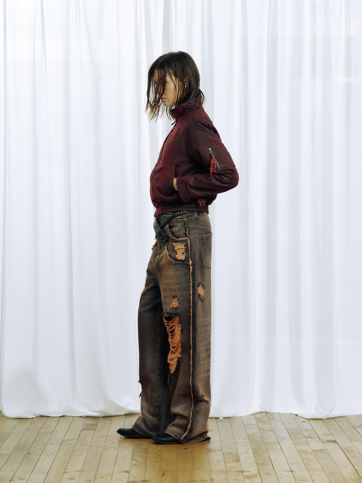 Hand-Distressed Cut Frayed Jeans
