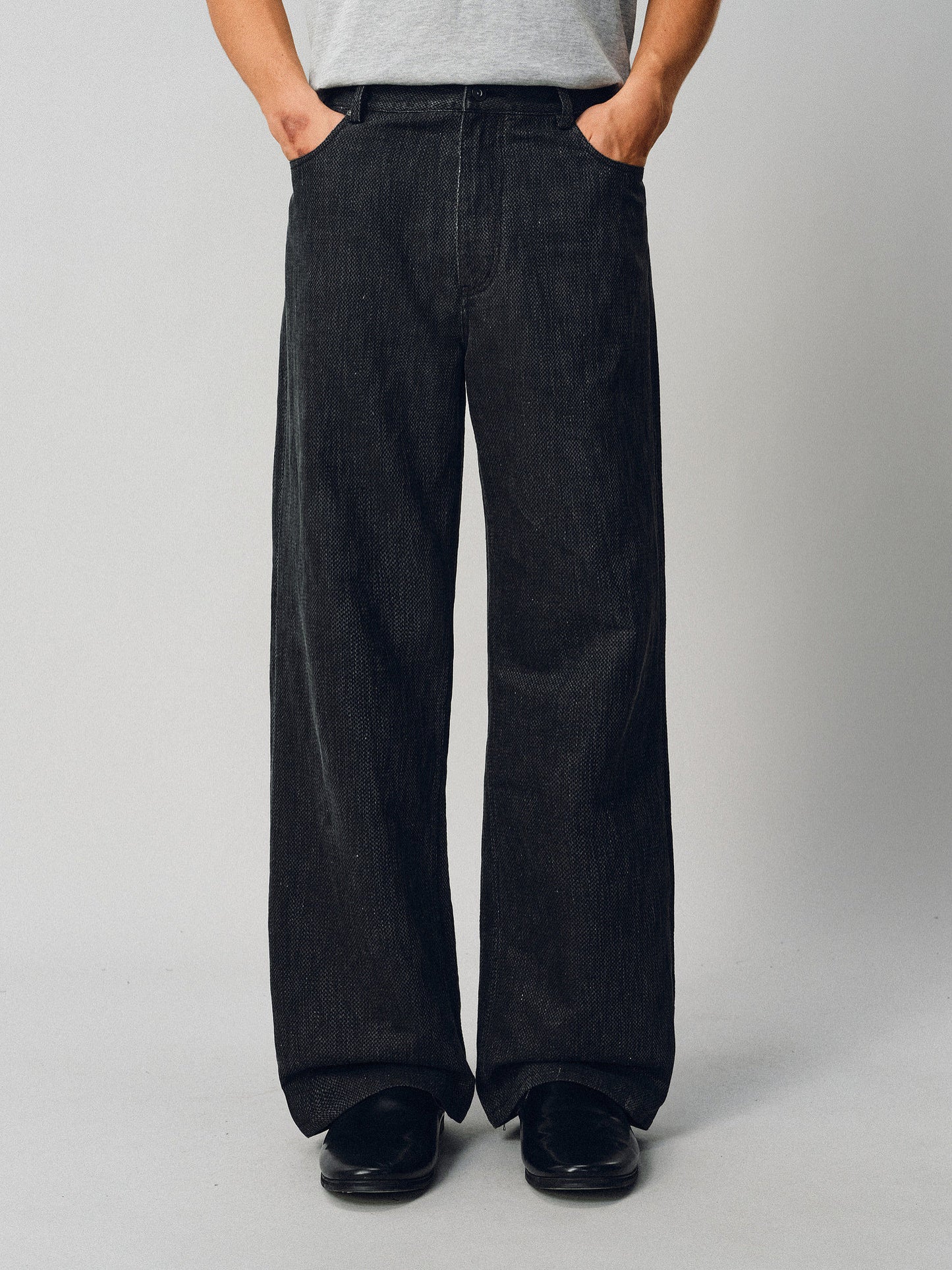 Waxed Micro-Flared Washed Denim Pants