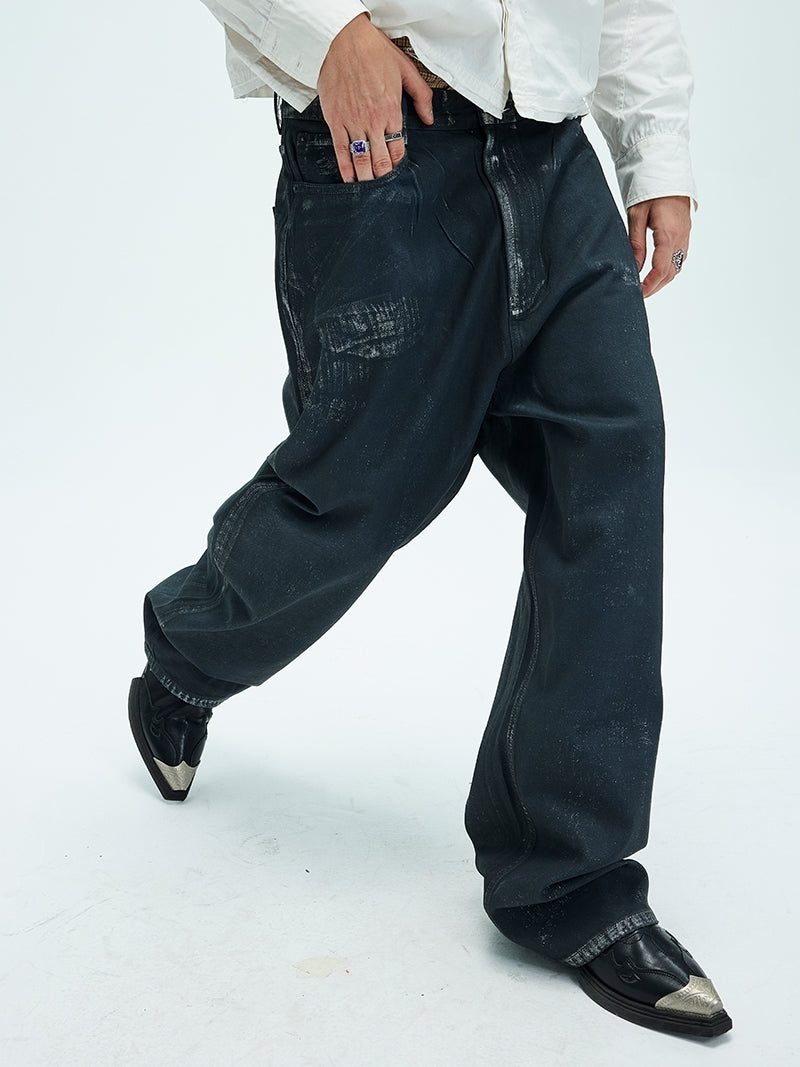 Multi-wax coated straight jeans