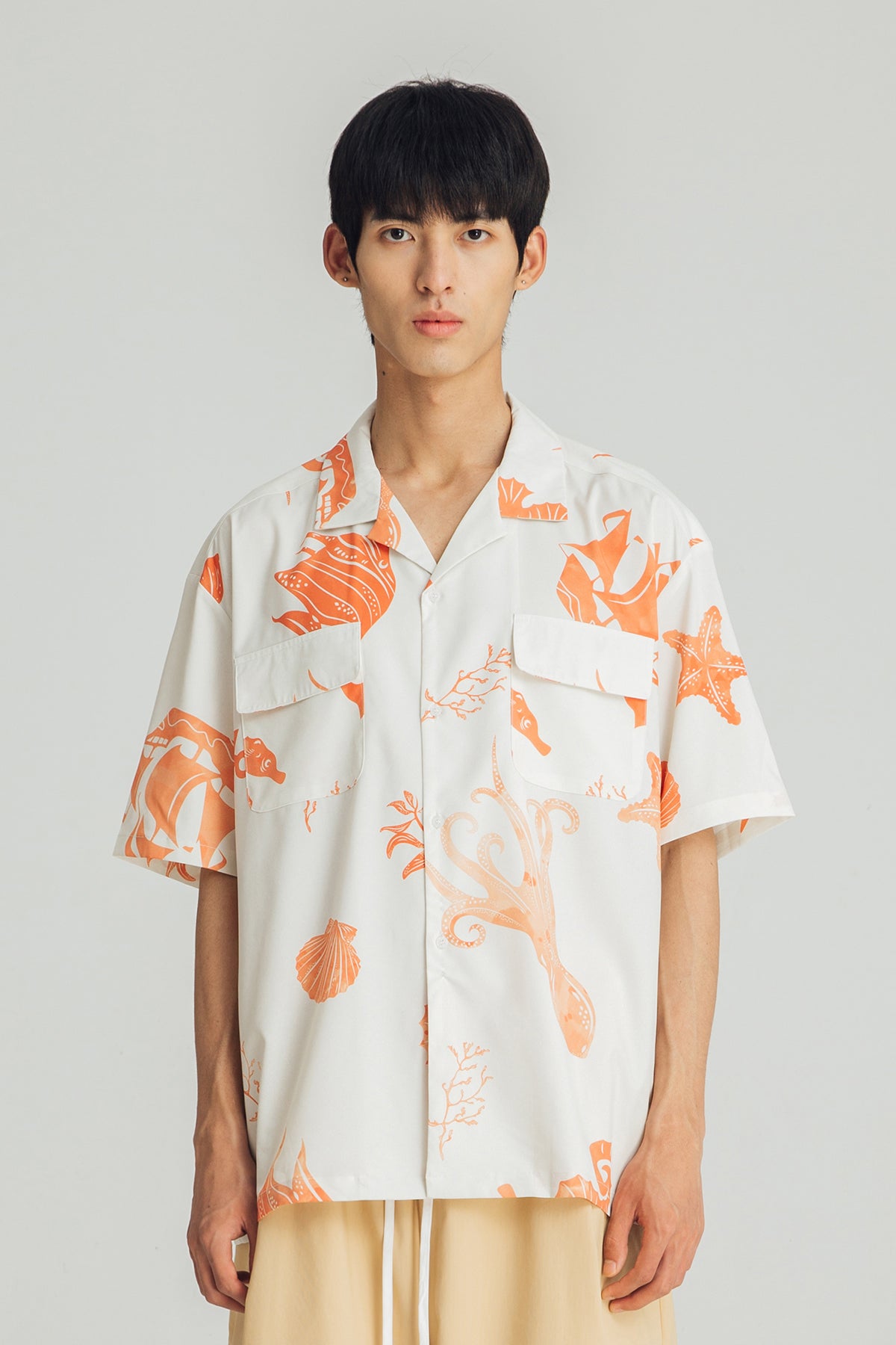 Marine Print Cuban Collar Shirt