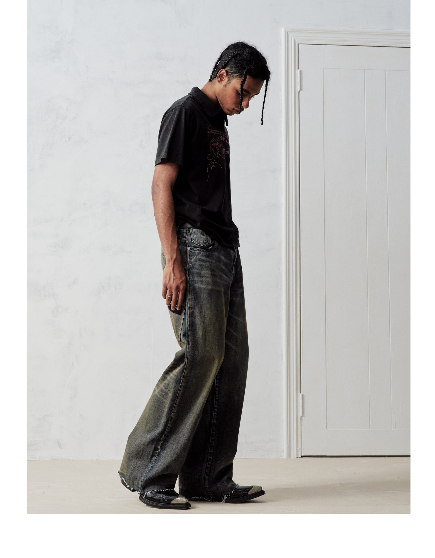 Deconstructed Wide-Leg Jeans