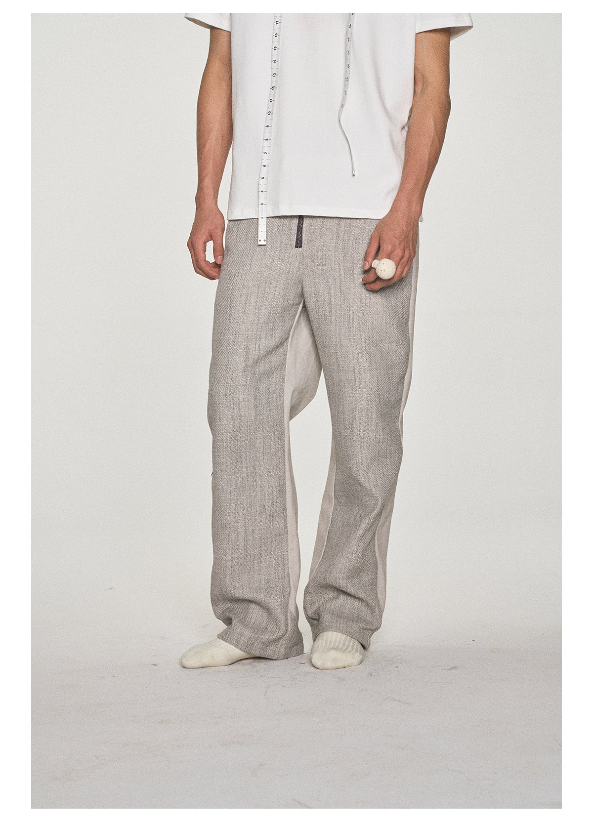Cotton and linen blend straight casual pants
