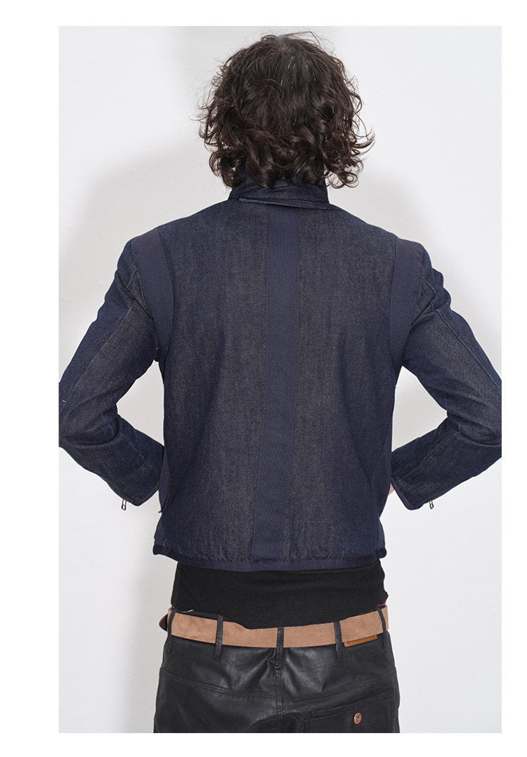 Double Zipper Slim Fit Raw Denim Jacket