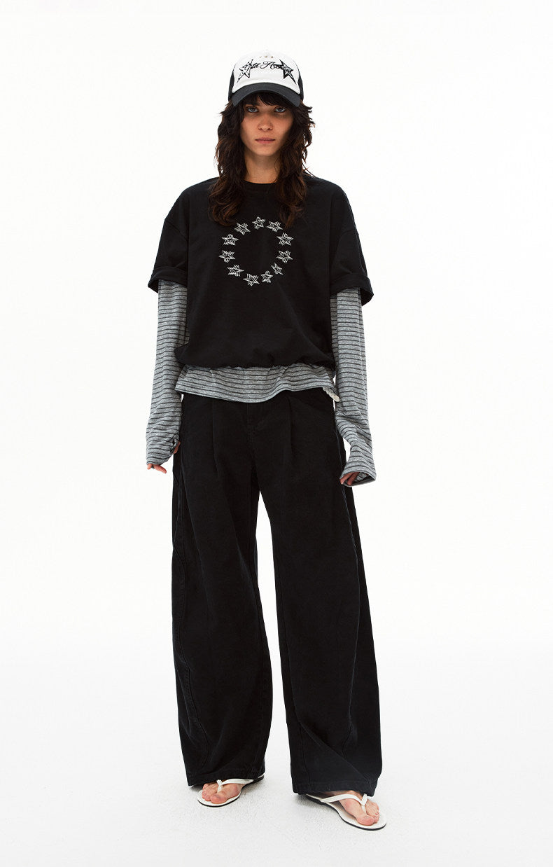 Deconstructed Pleated Design Scimitar Jeans