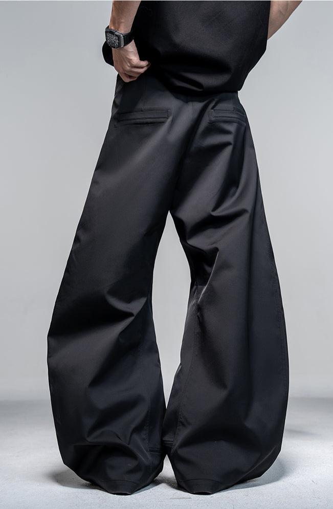 Zipper Reverse Pleated Wide Leg Pants