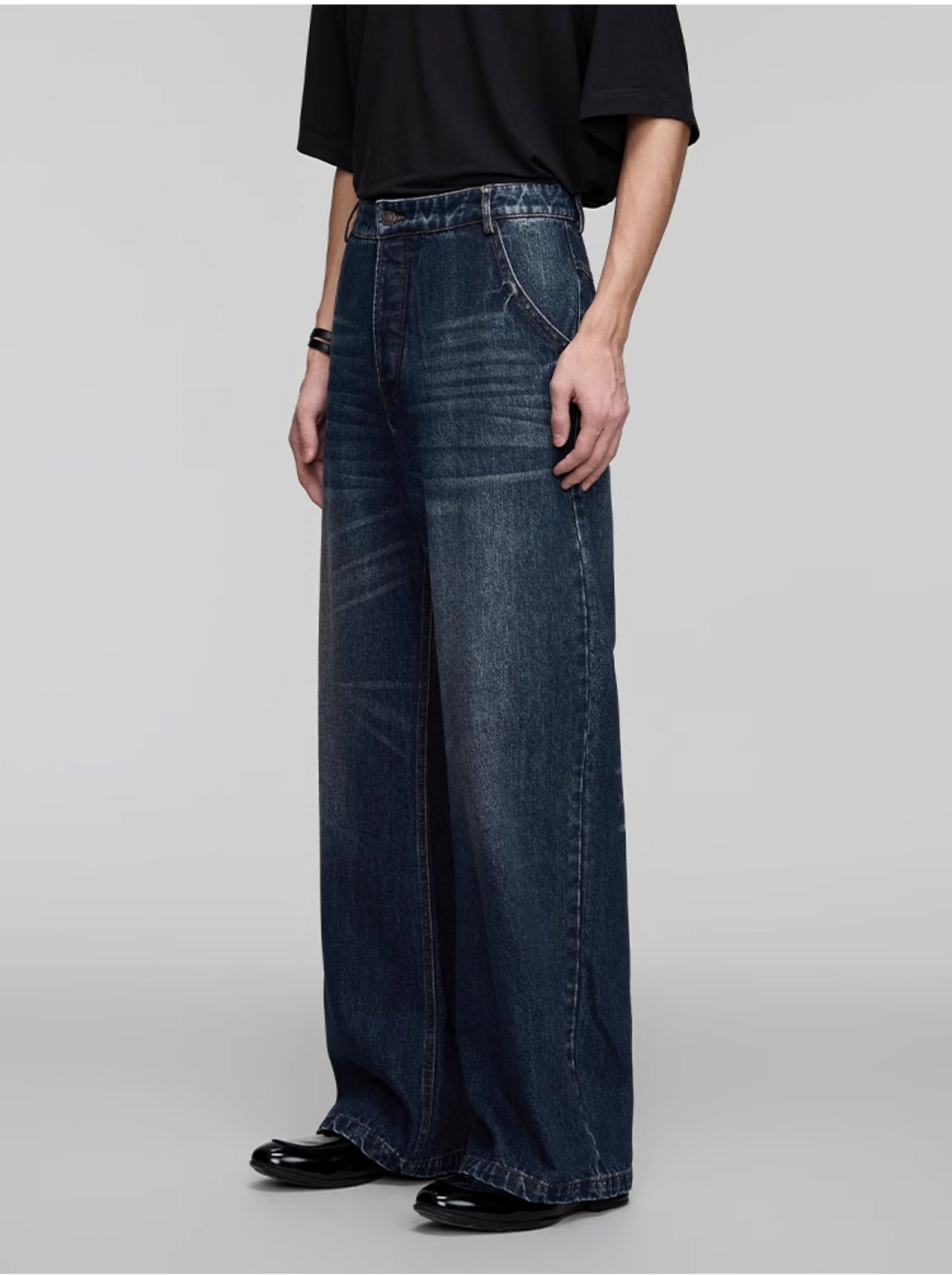 Washed Straight Denim Pants