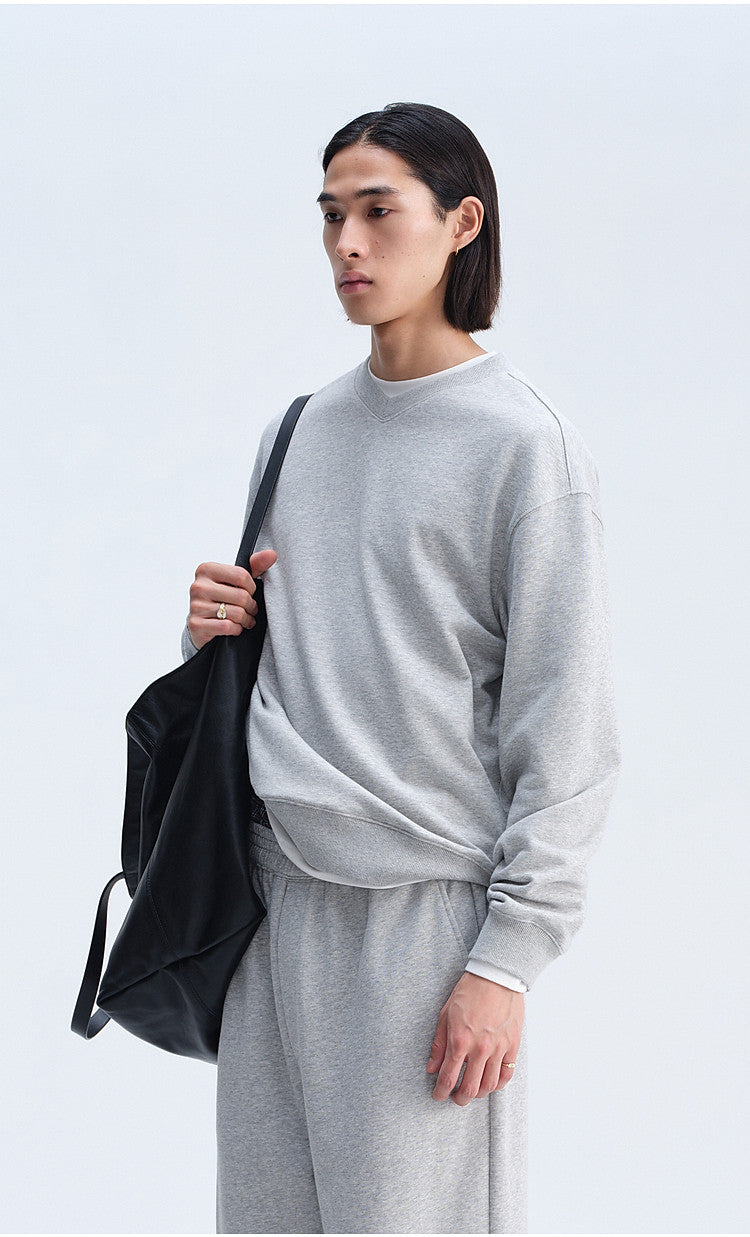 Casual Sweatshirt with Loose Rib Knit