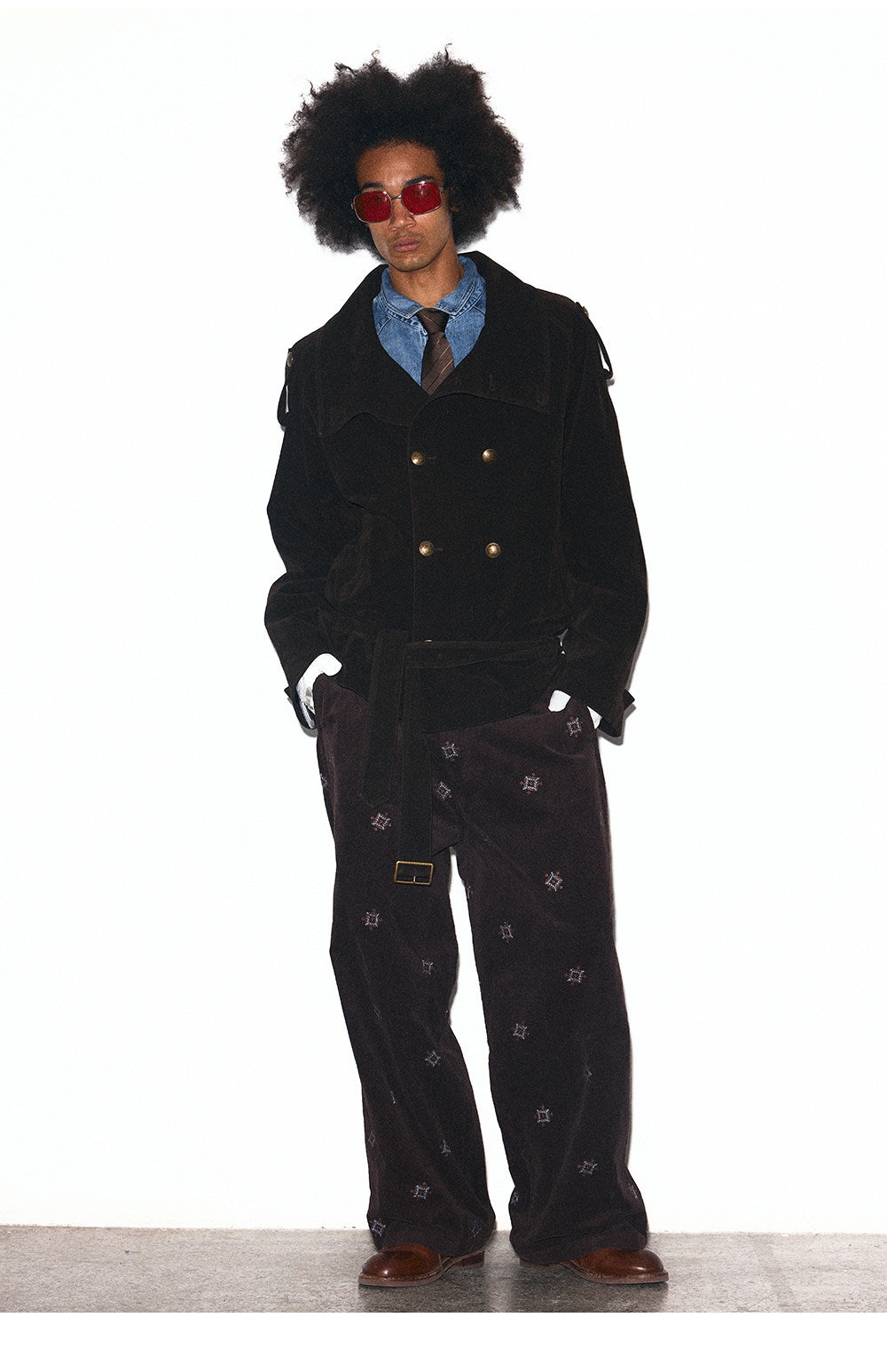 Detachable fur collar double-breasted trench coat