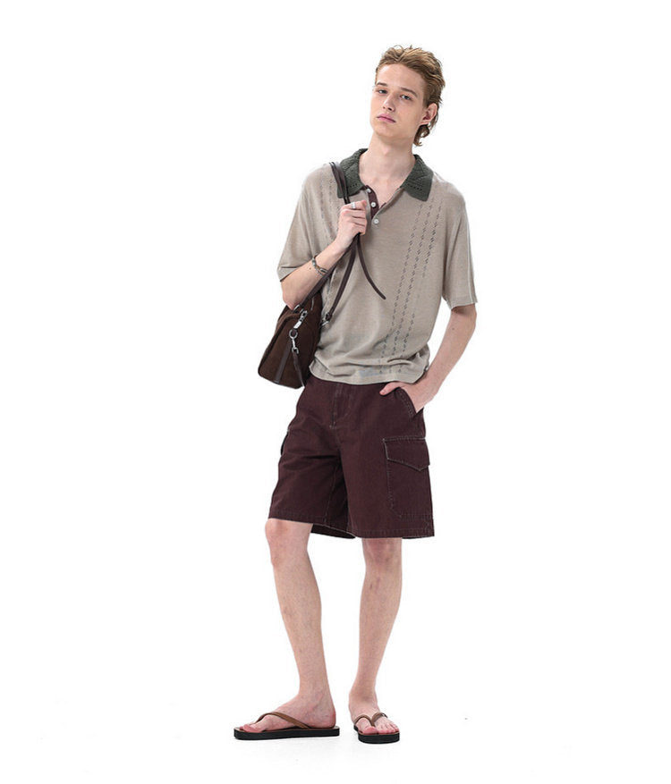 Knit Openwork Polo Shirt