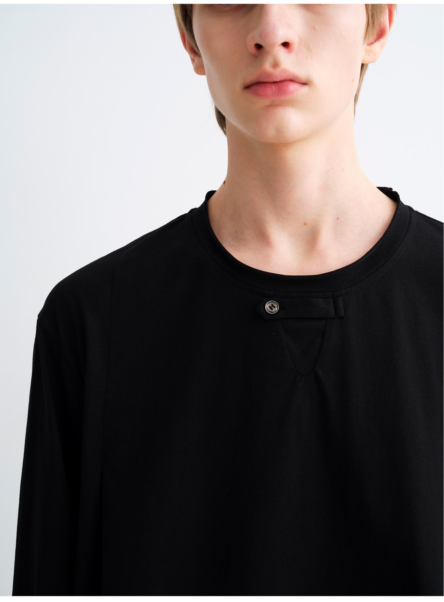 Single-Button Design Cotton T-Shirt