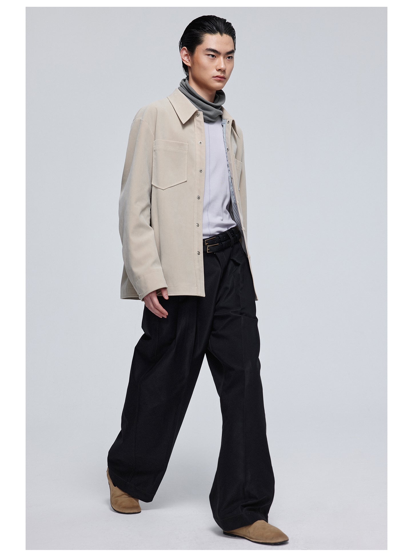 Pleated slim straight slacks pants