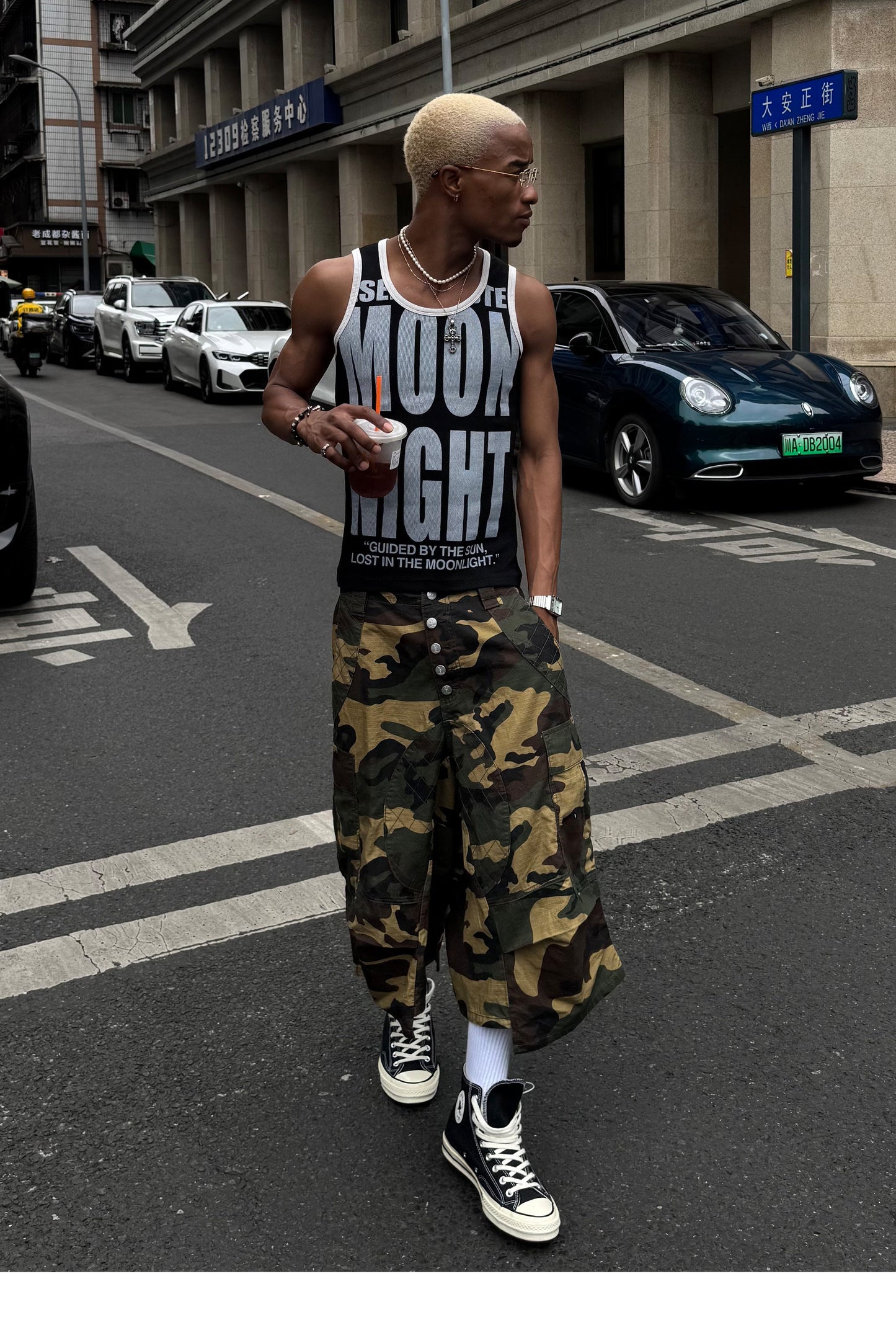 Camouflage-Patterned Workwear Quilted Shorts