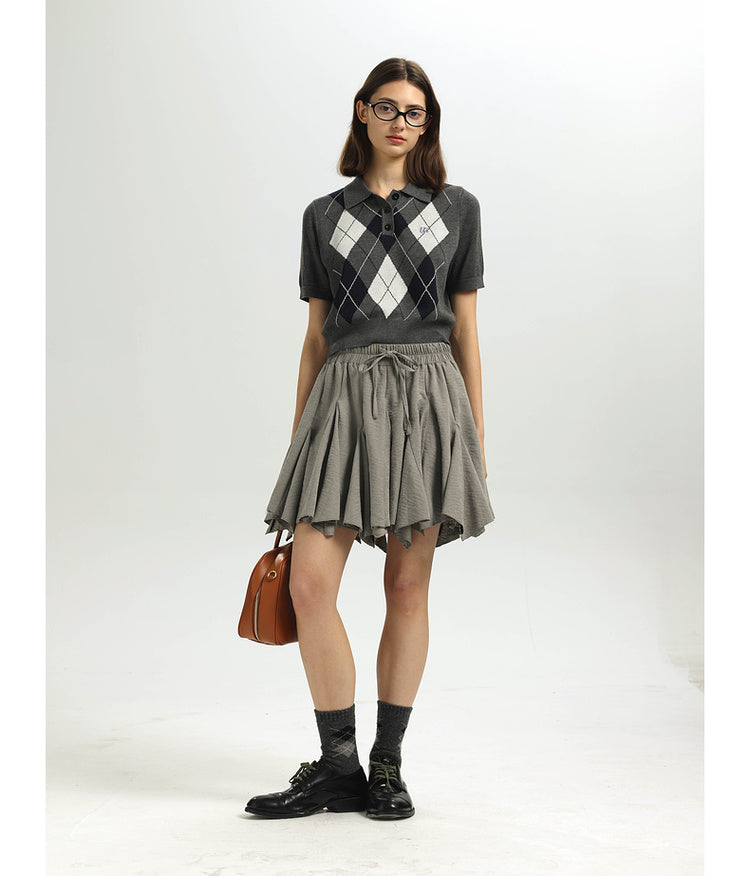 College Diamond Pattern Embroidery Knit