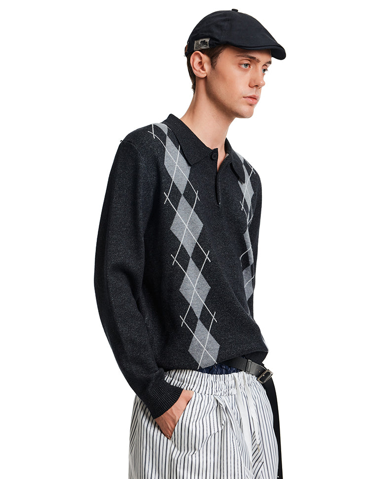 Contrast Color Diamond Knit Sweater