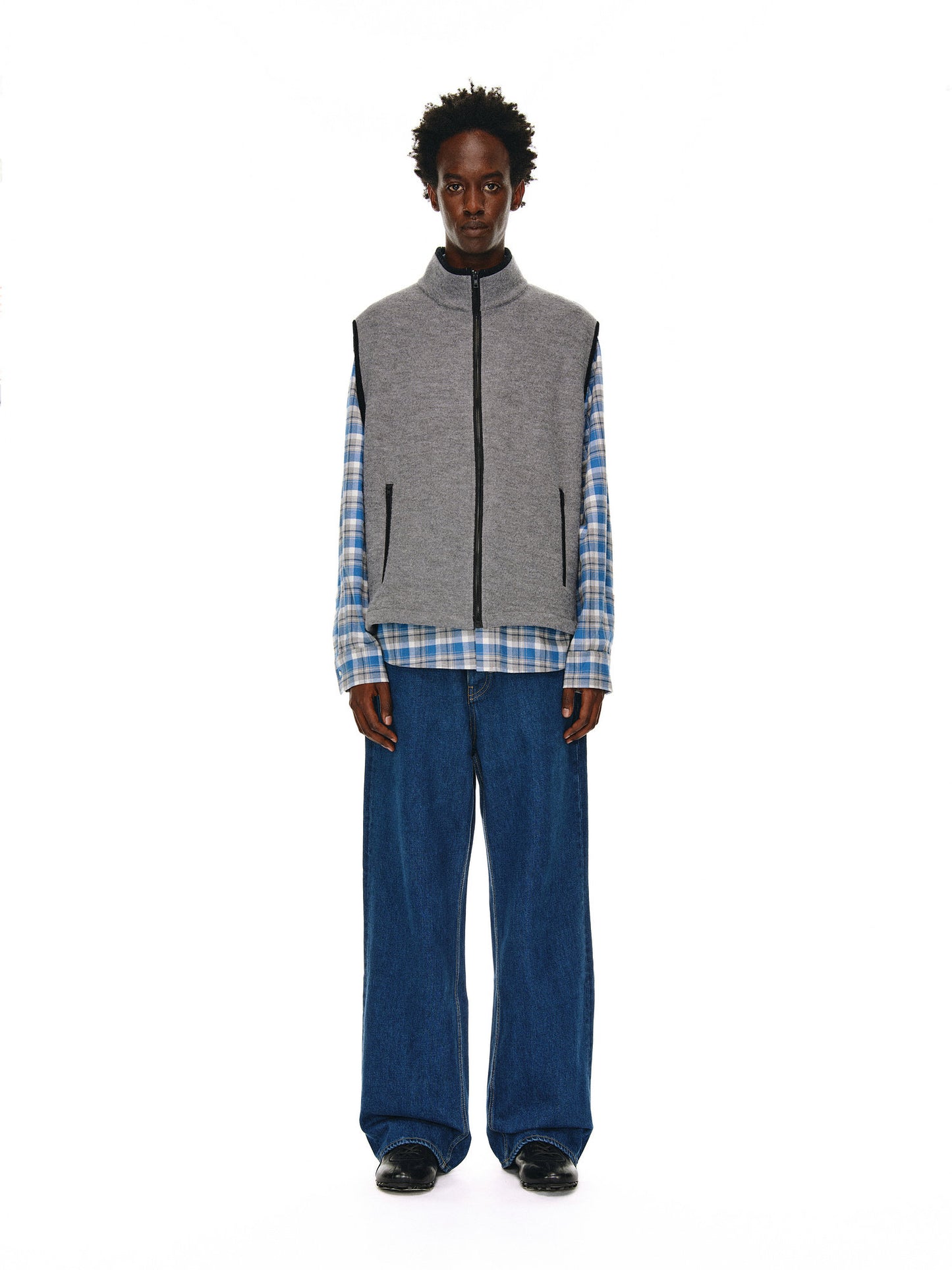 Wool Zipper Stand Collar Vest