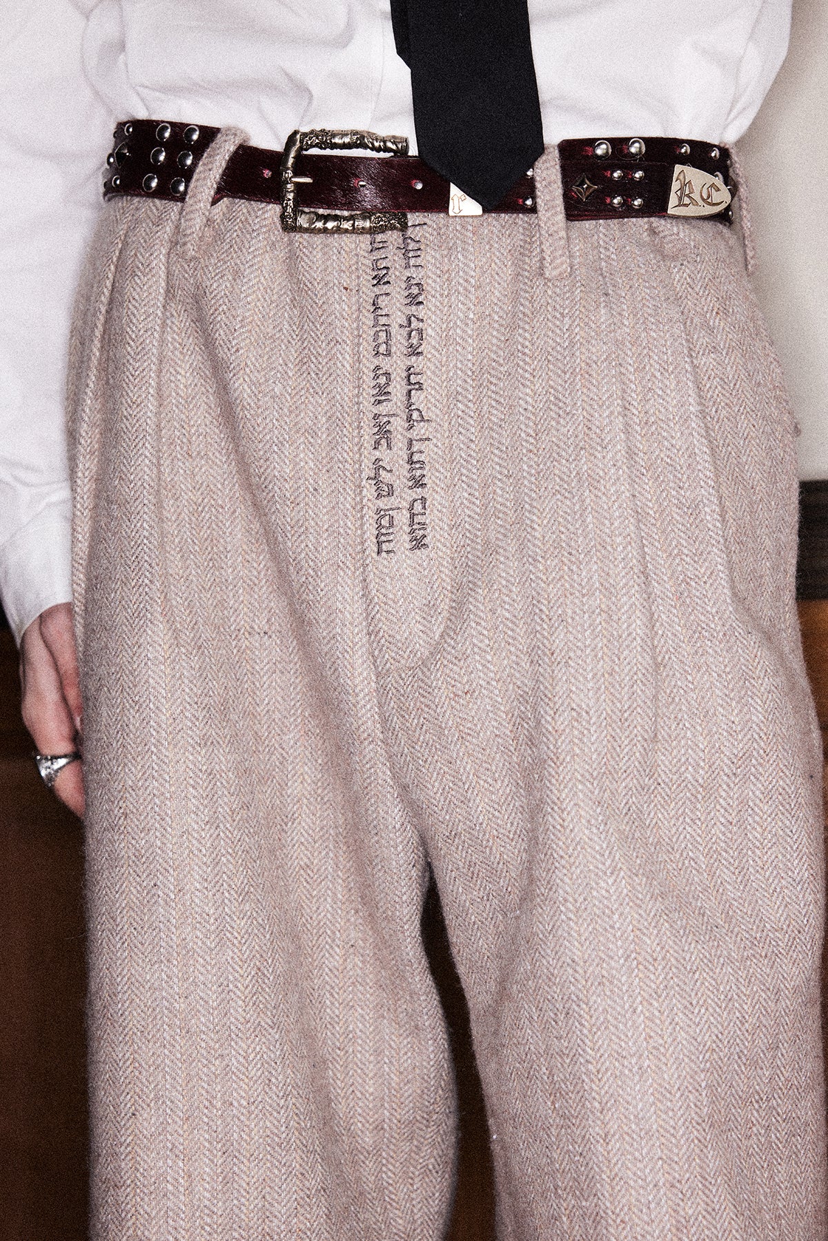 Herringbone tweed casual pants