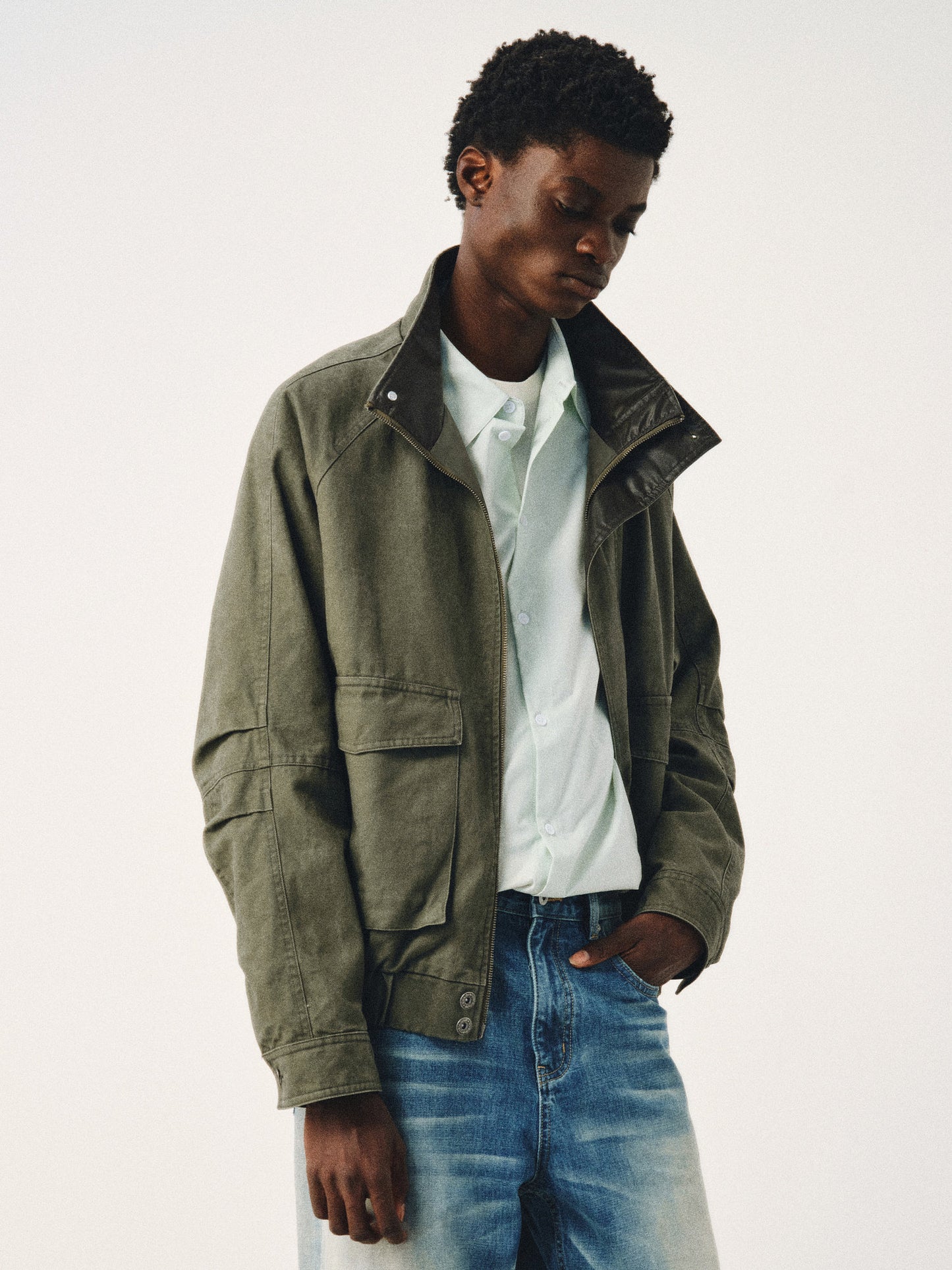 Distressed Stand Collar Jacket