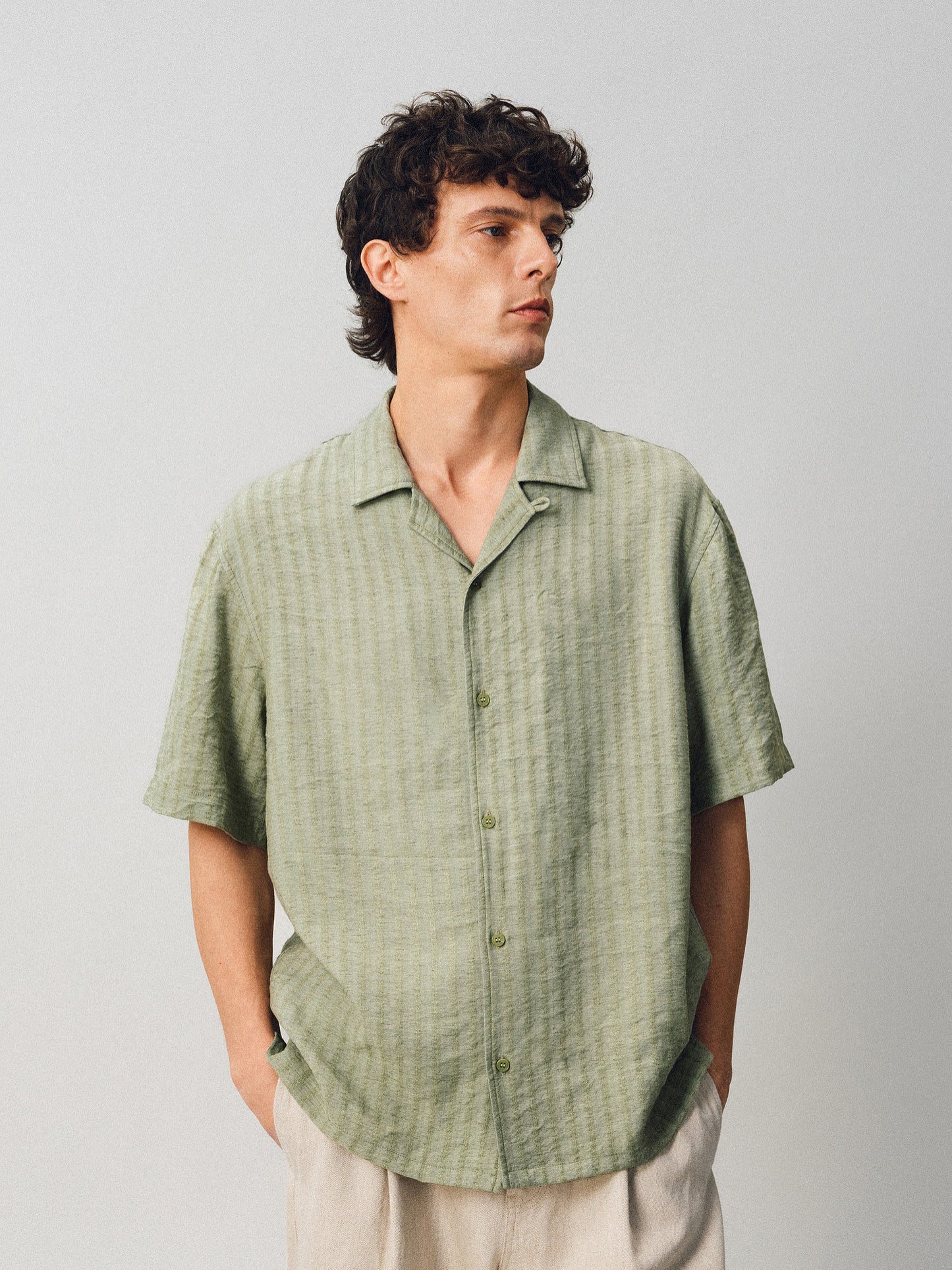 Jacquard Linen Striped Shirt