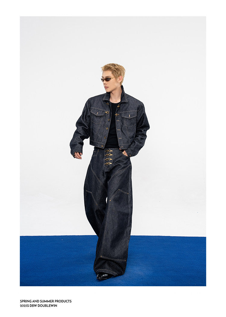 Denim Jacket with Leather Eyelets