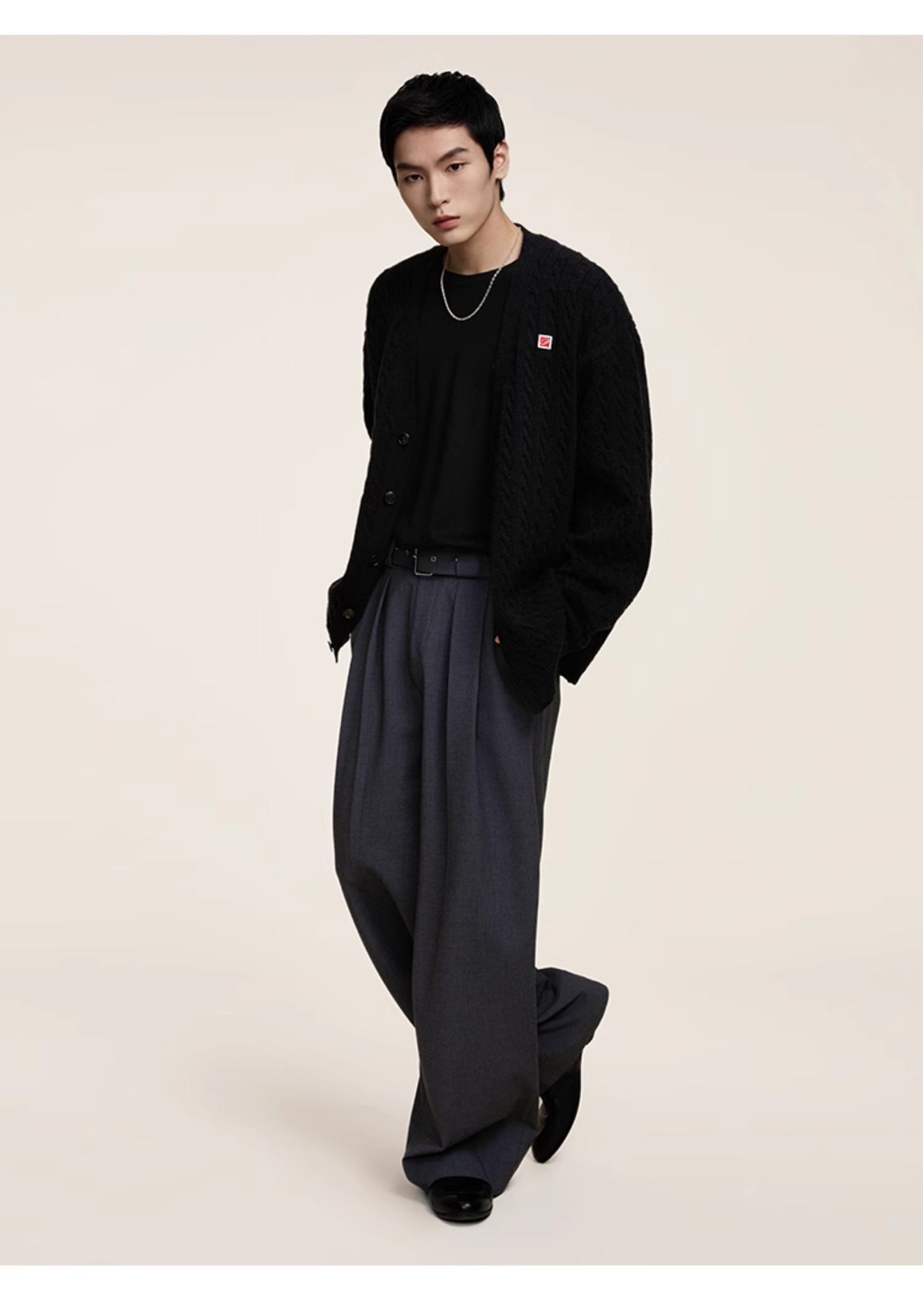 Belt Pleated Loose Straight Casual Pants