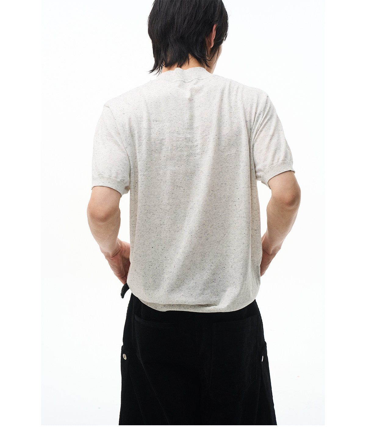 Color-Blocked Half-High-Collar Knit Shirt