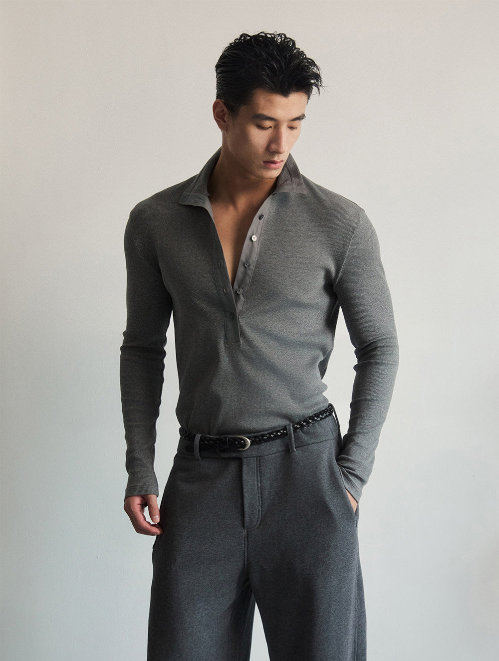 High-Neck Button-Down Shirt