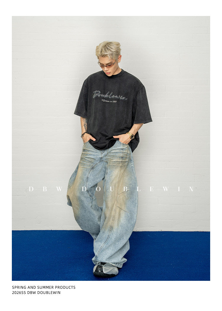 Distressed Finish Loose-Fit Cotton T-Shirt