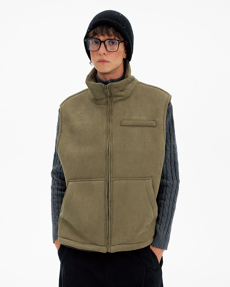 Suede Stand Collar Vest