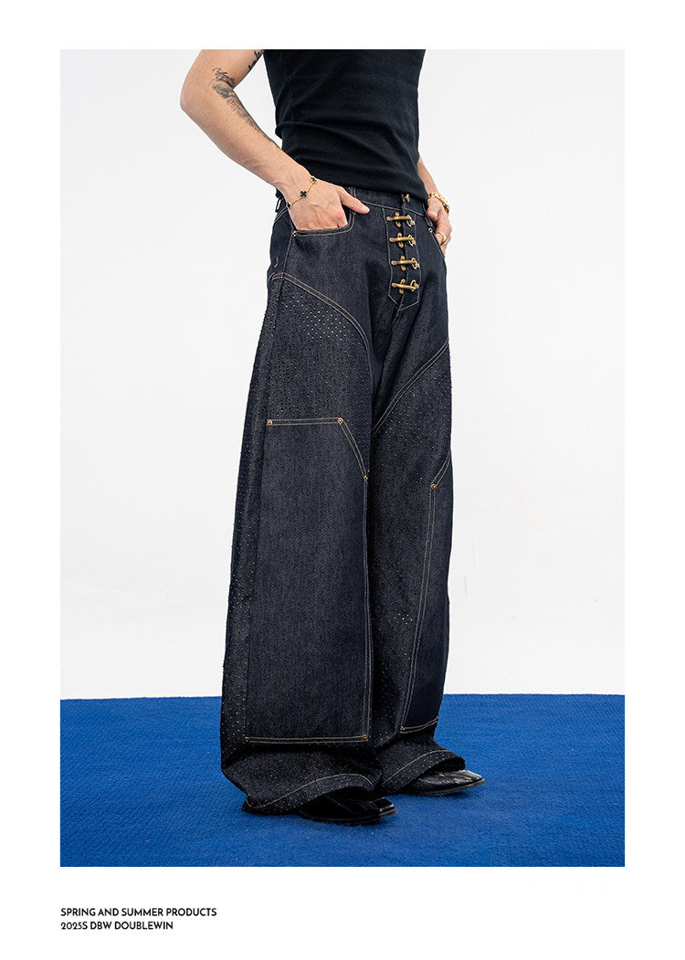 Wide-leg jeans with laser-cut detailing