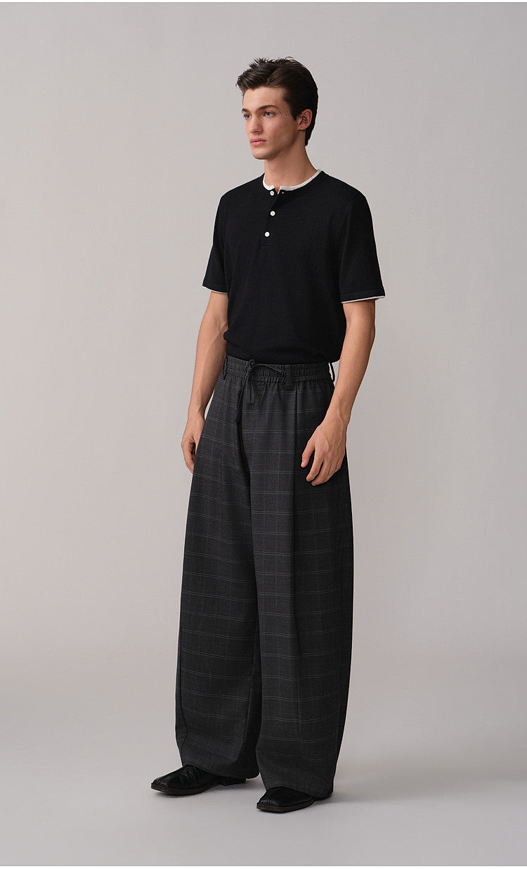 Retro Curved-Blade Rubber-Waist Casual Pants