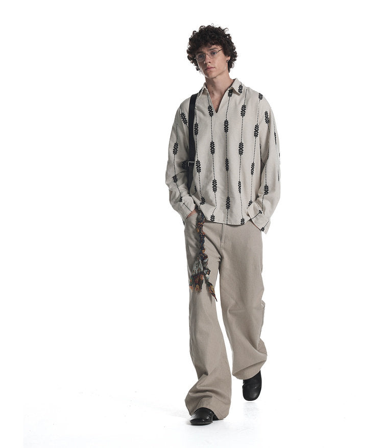 Linen Blend Custom Embroidered Shirt