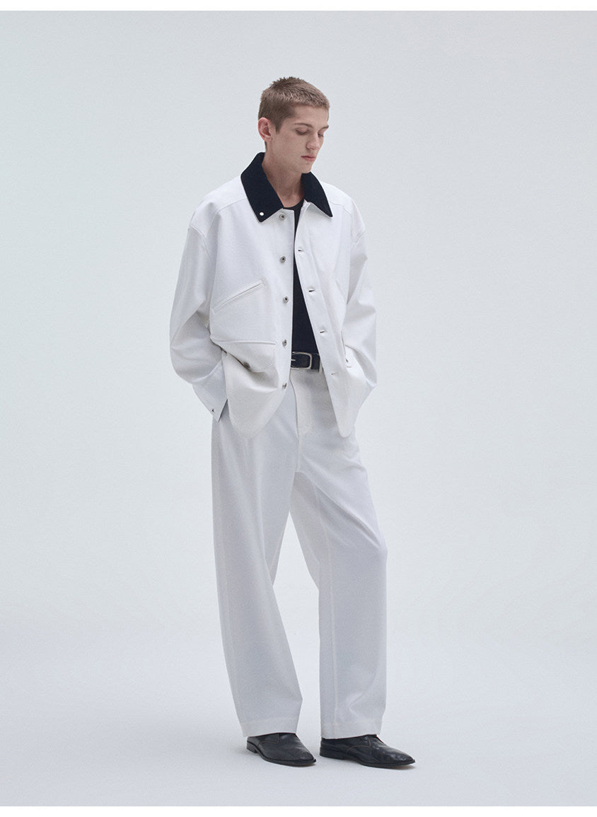 Corduroy Jacket with Collar and Multiple Pockets