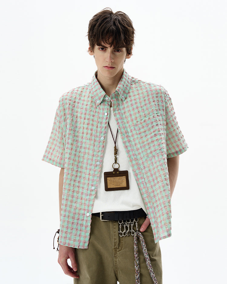 Casual seersucker plaid shirt