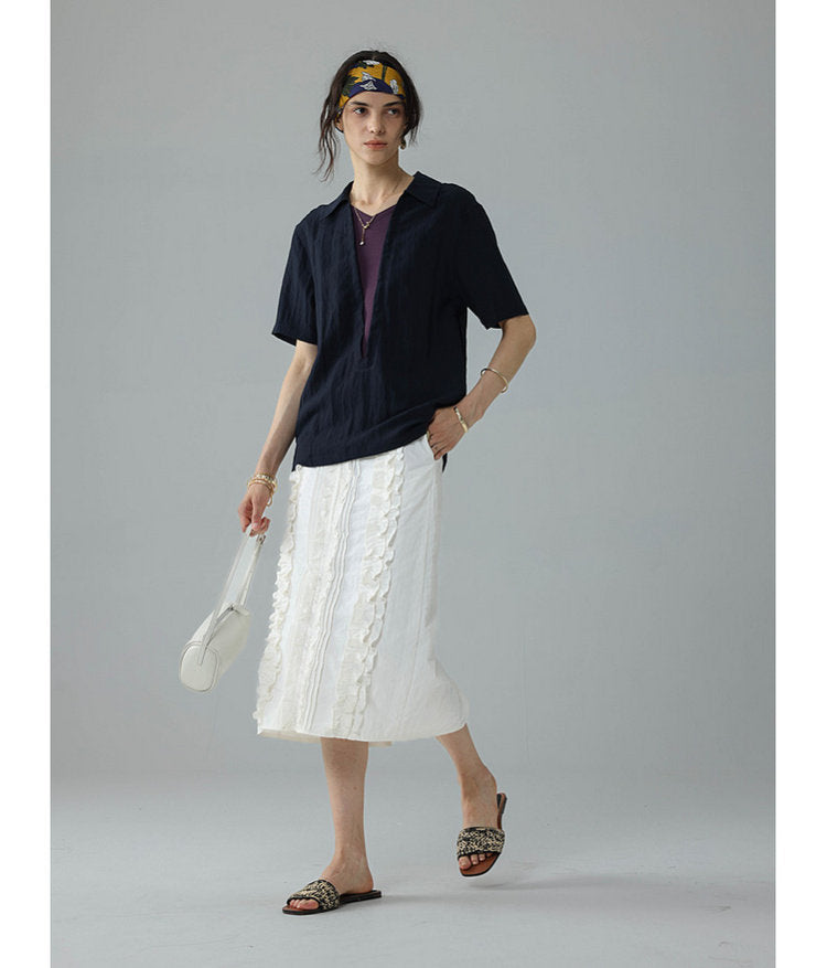 Faux Two-Piece V-Neck Pullover Shirt