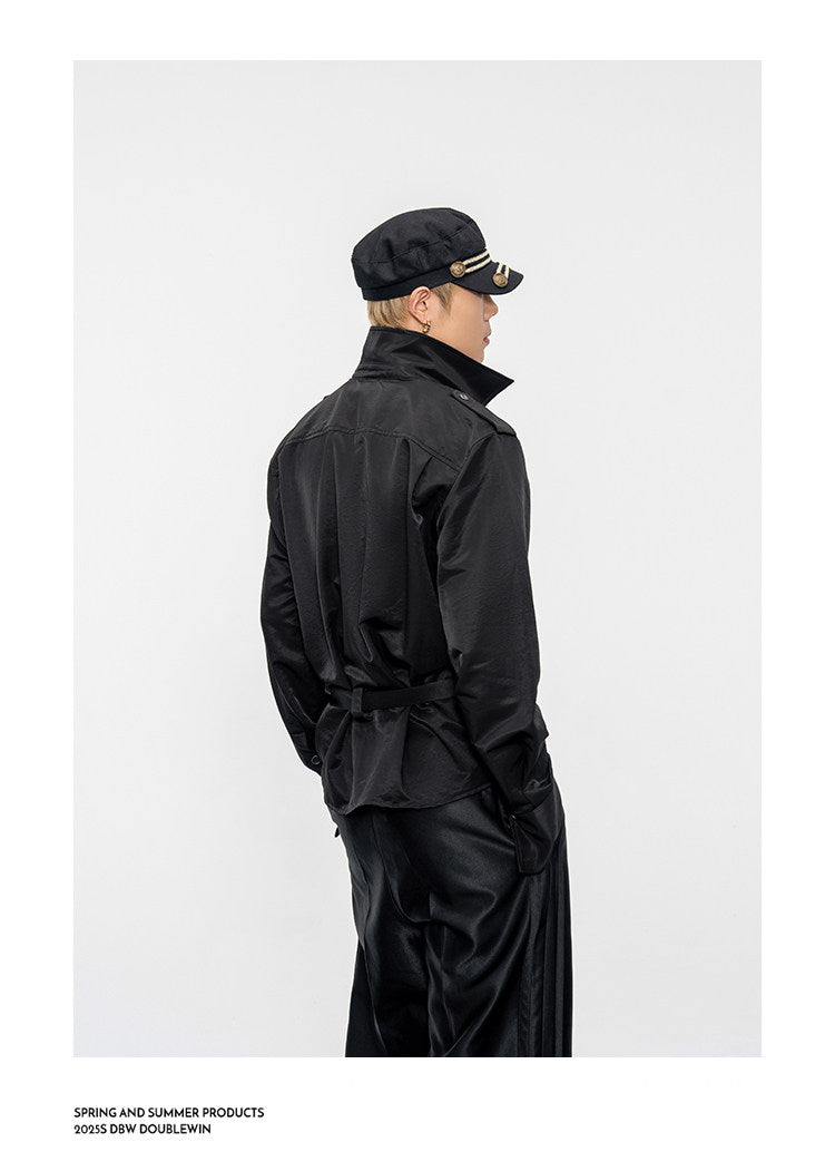 Wide-Shoulder-Pad Straight-Silhouette Shirt