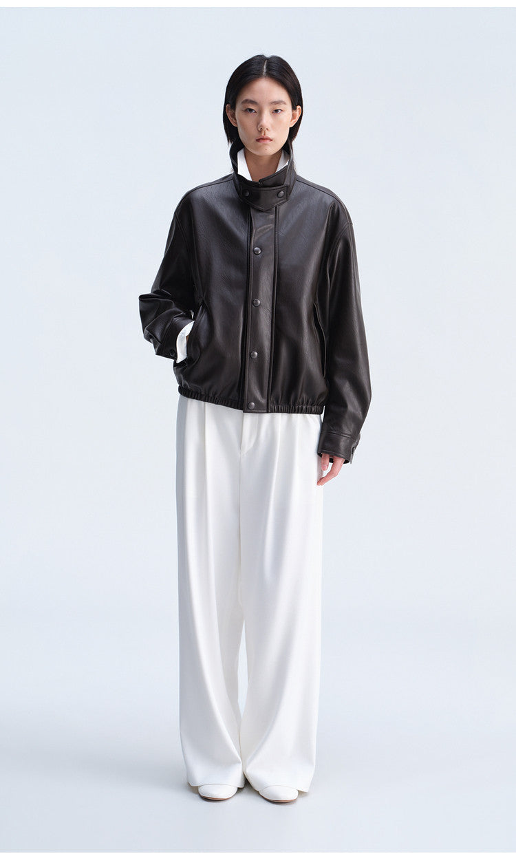 Casual Loose-Fit Harrington Jacket with Double Collar