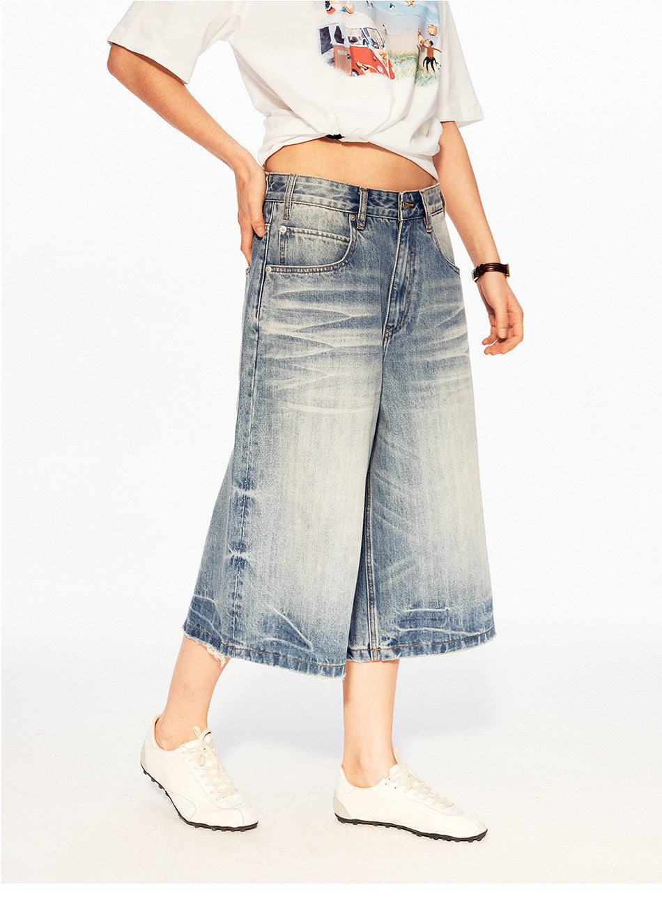 High Street Denim Cropped Pants