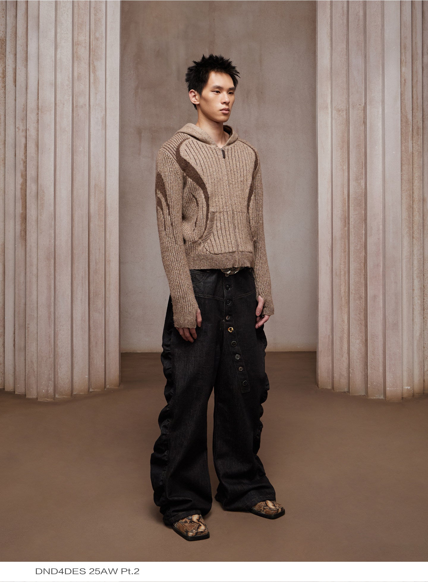 Long Button-Down Baggy Denim Pants
