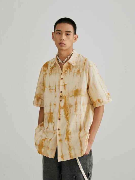 Horn Button Tie Dye Print Shirt