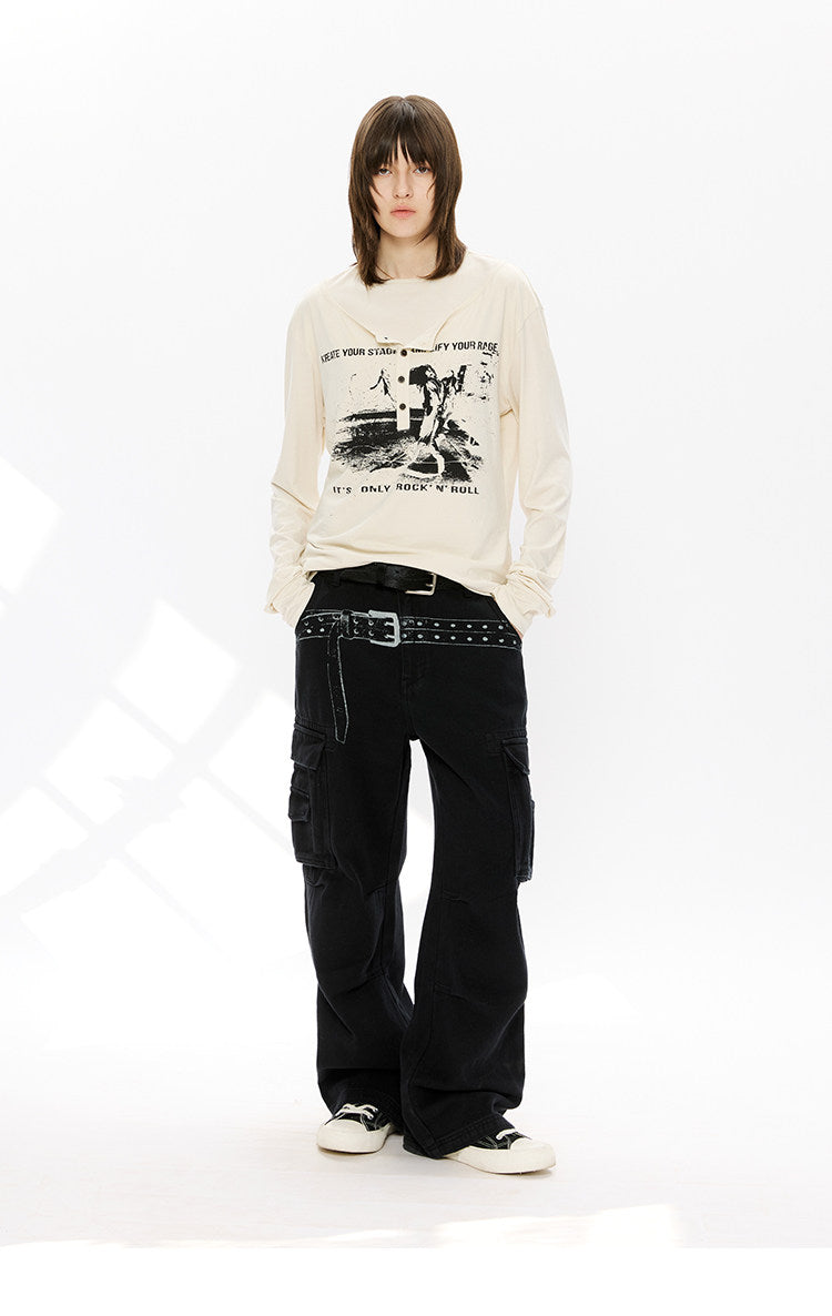 Printed Henley Collar T-Shirt