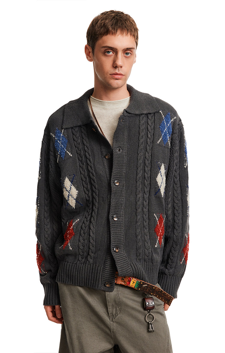 Cable-Knit Diamond Cardigan