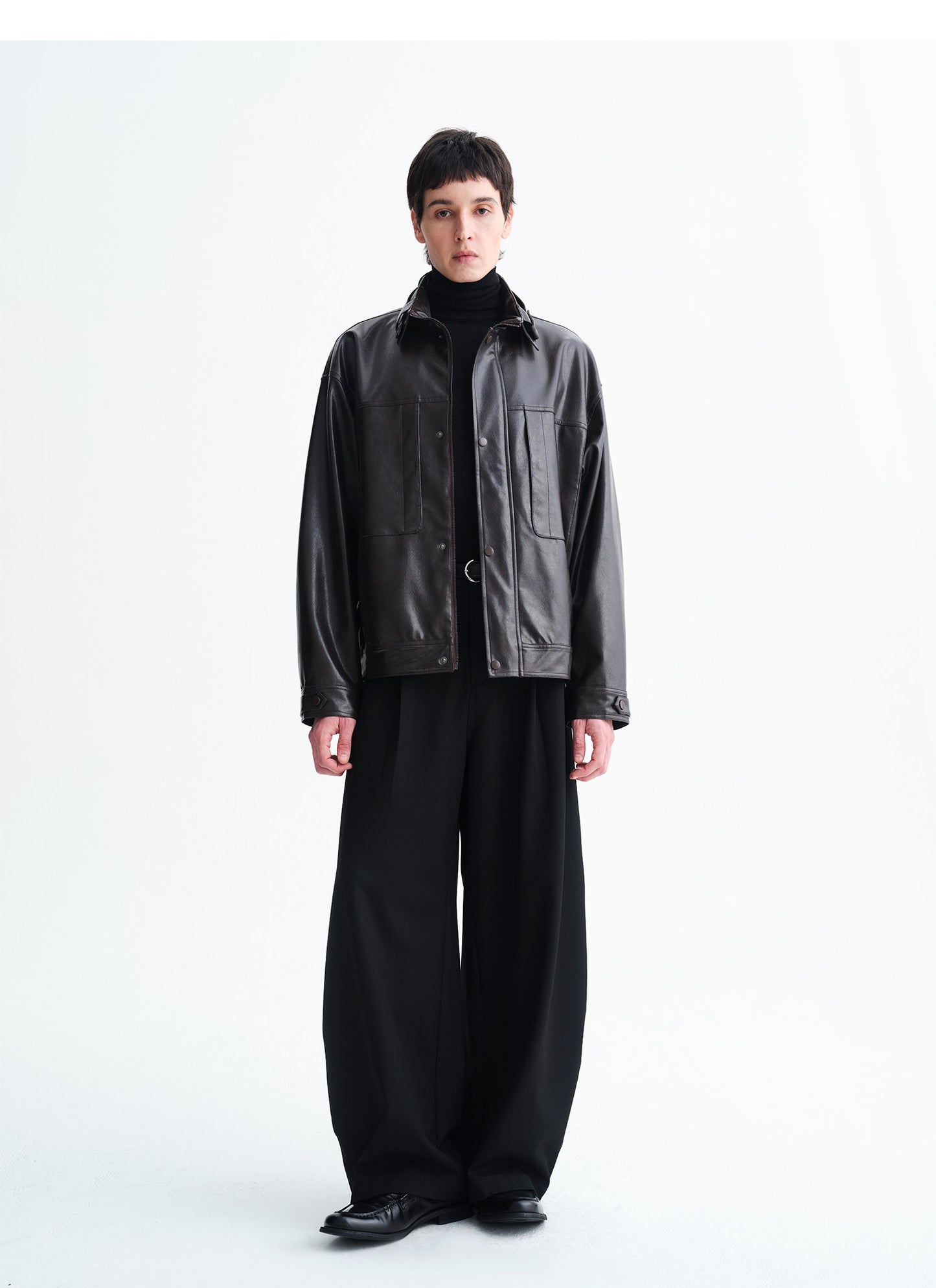 Stand Collar Eco-Friendly Leather Jacket