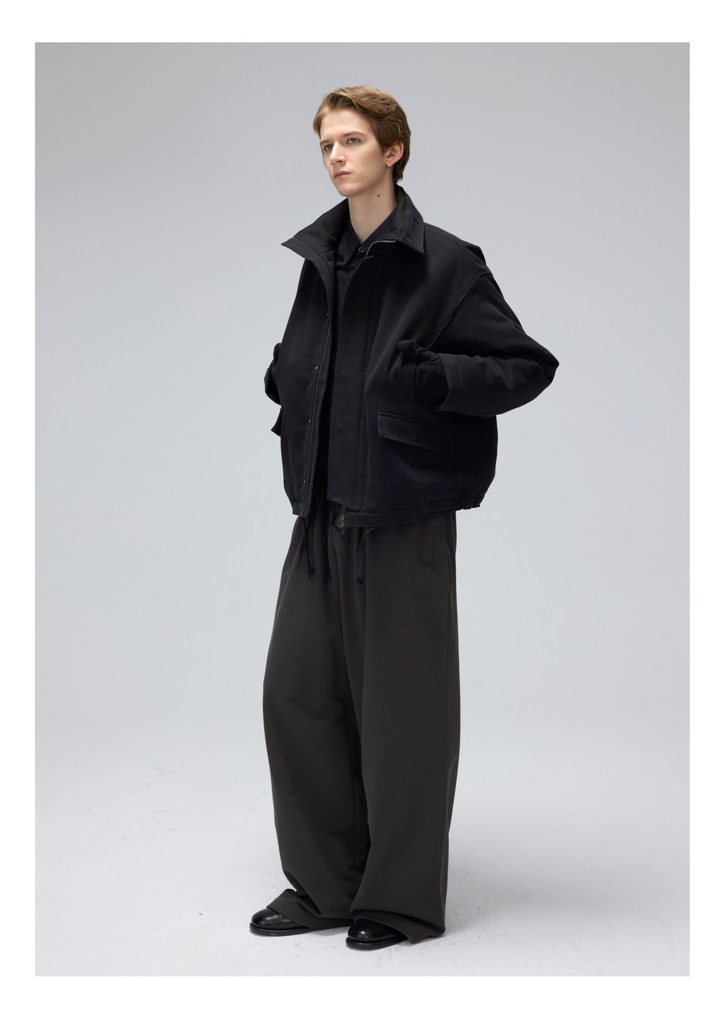 Fold-Down Collar Multi-Pocket Jacket