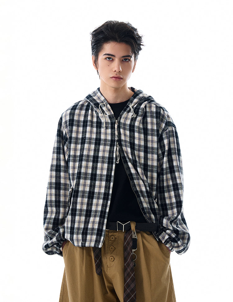 Checkered hooded shirt