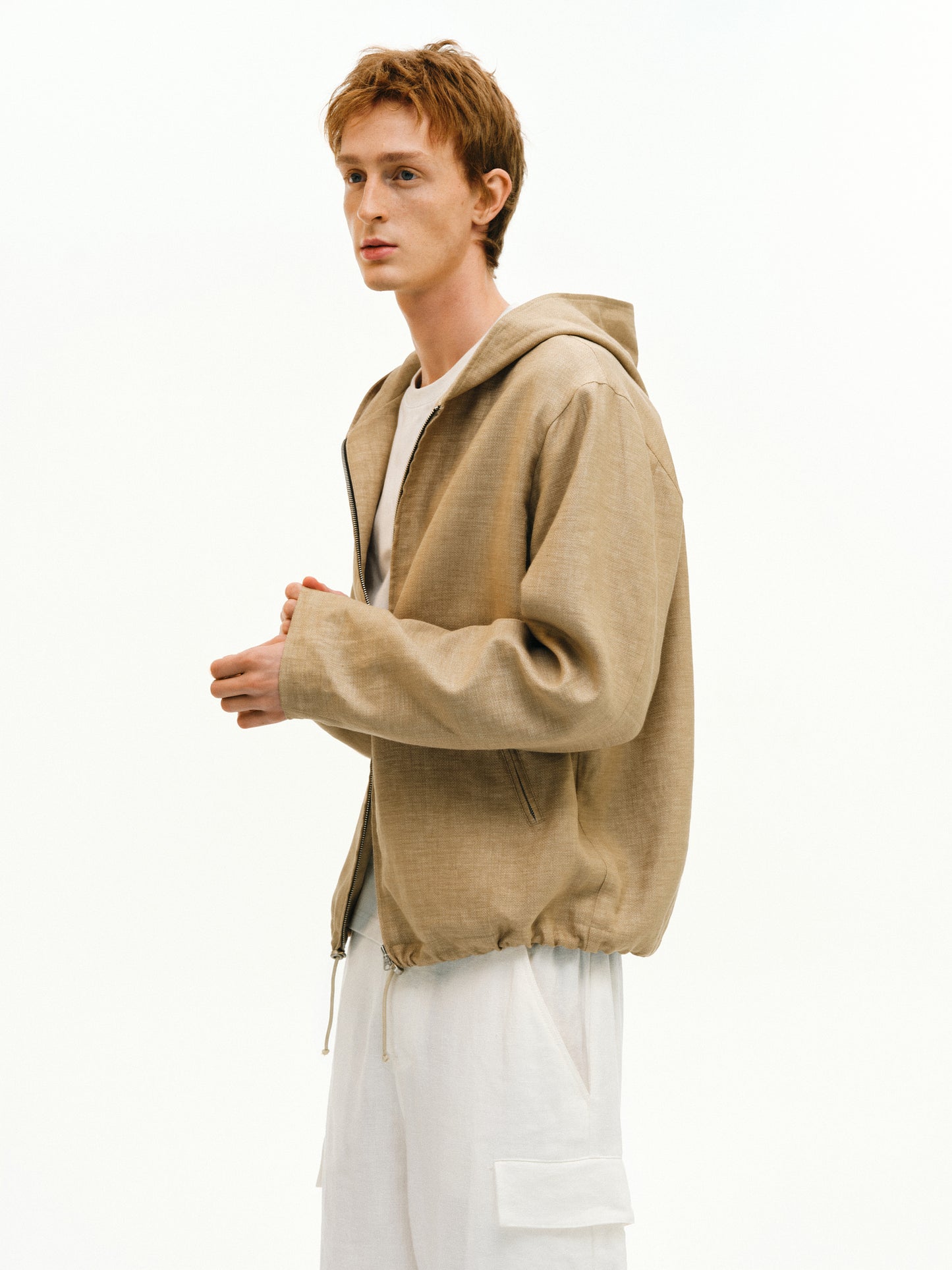 Linen-blend hooded jacket