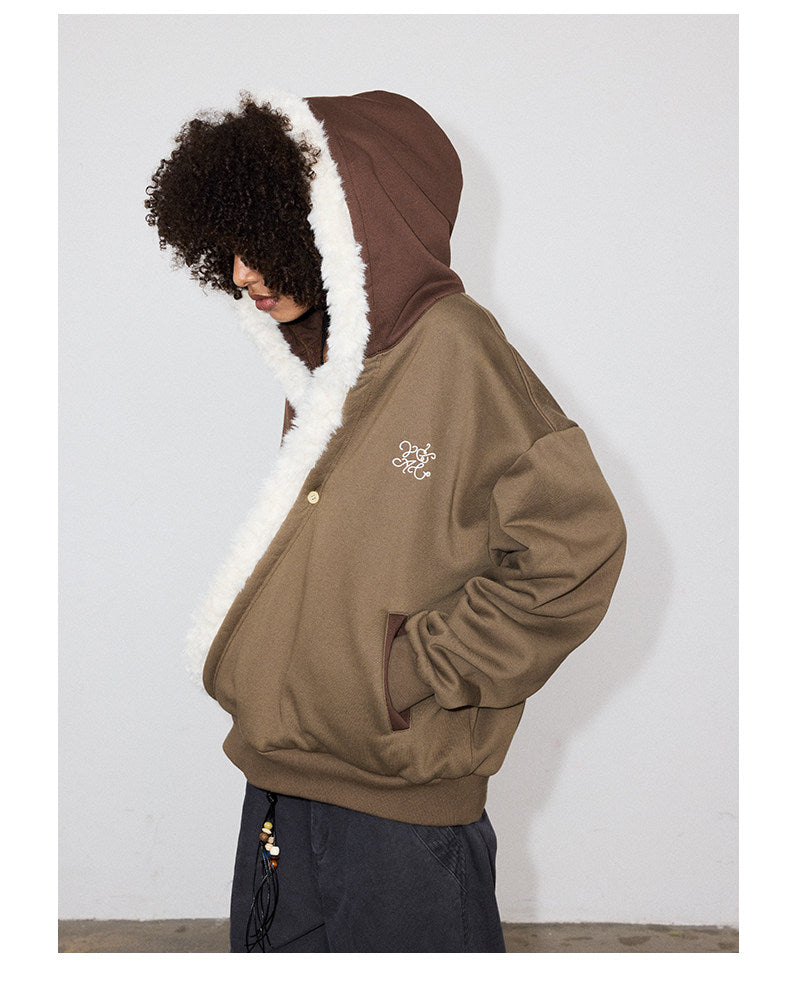 Brushed Fleece Lined Hoodie with Fur Collar