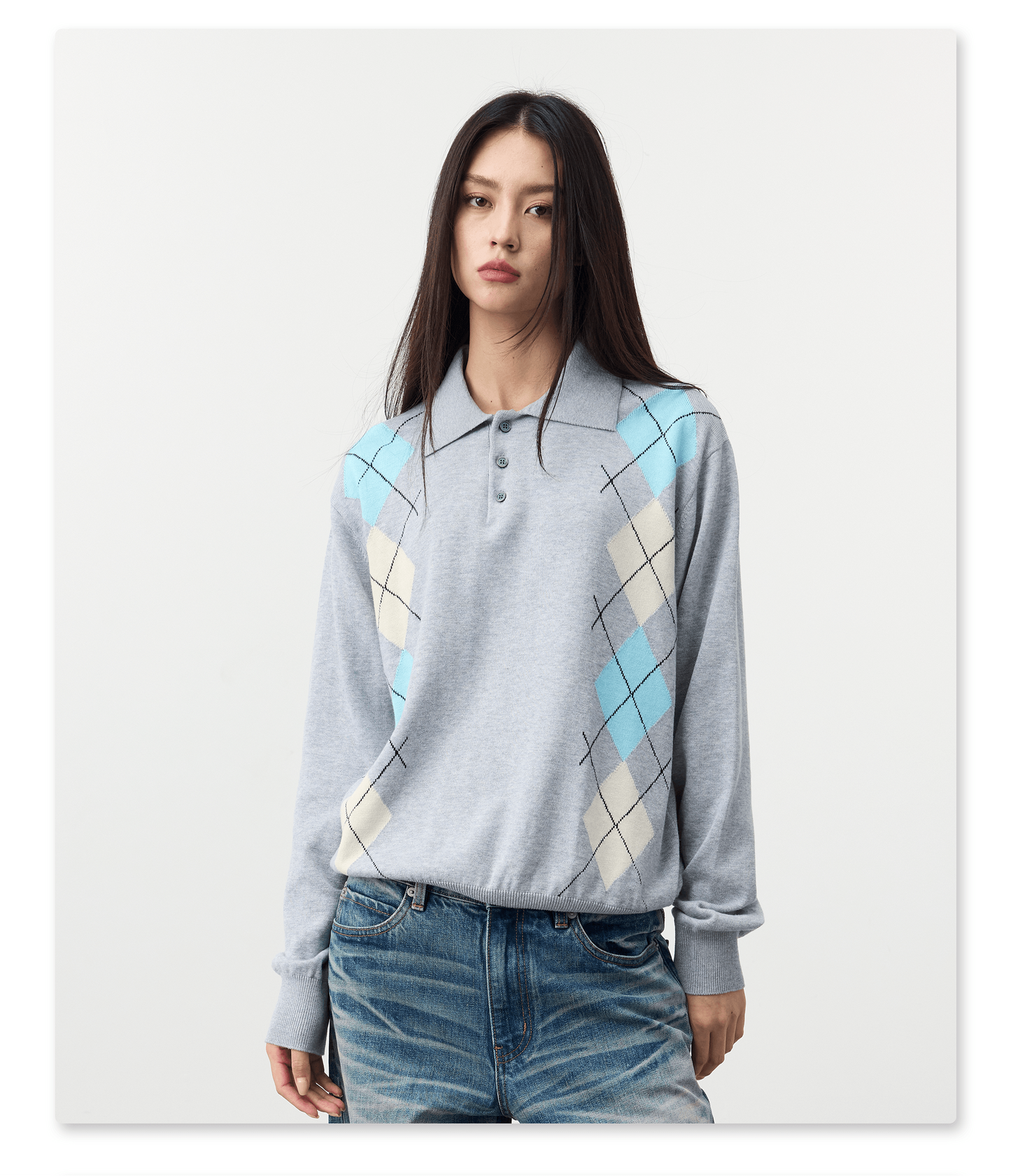 Diamond-pattern knit shirt