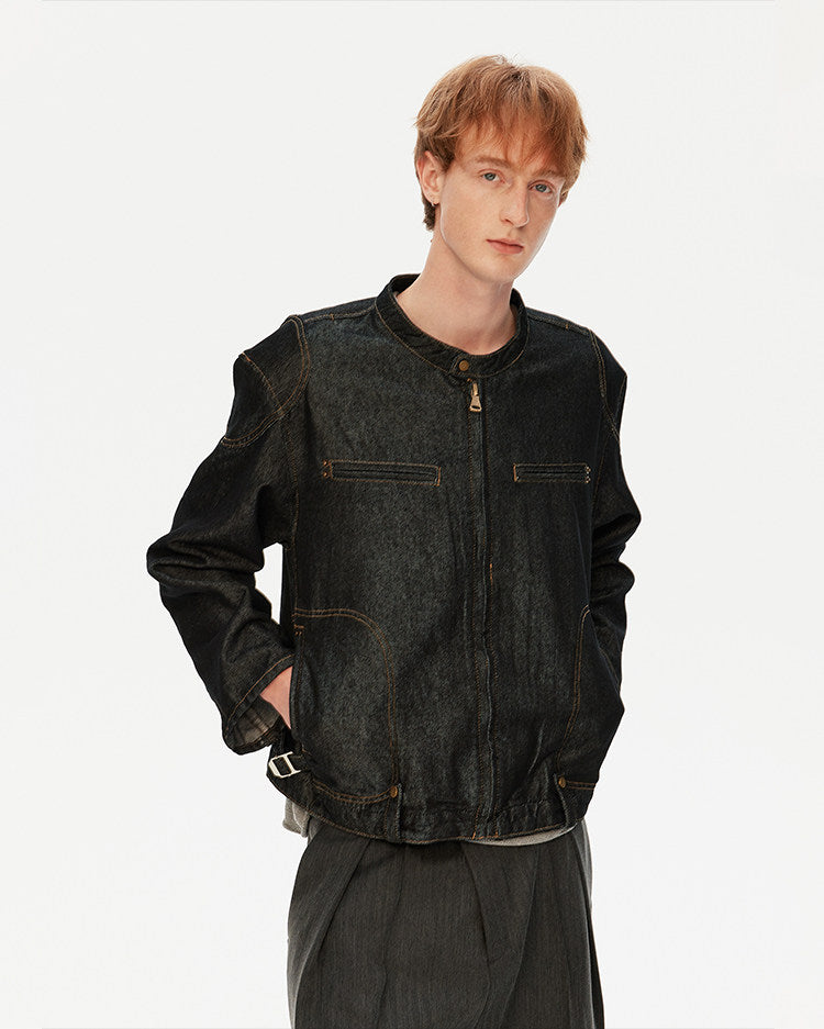 패디드 숄더 데님 재킷