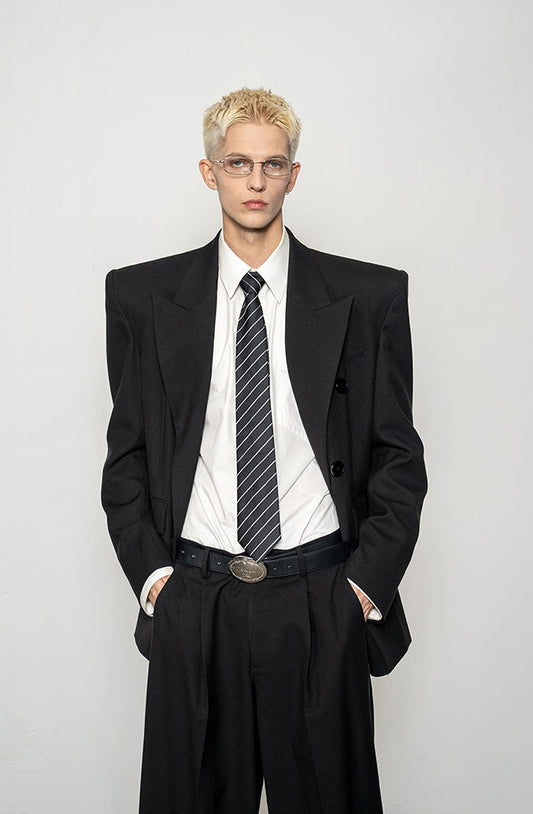 High-Quality Wool Blend Black Suit